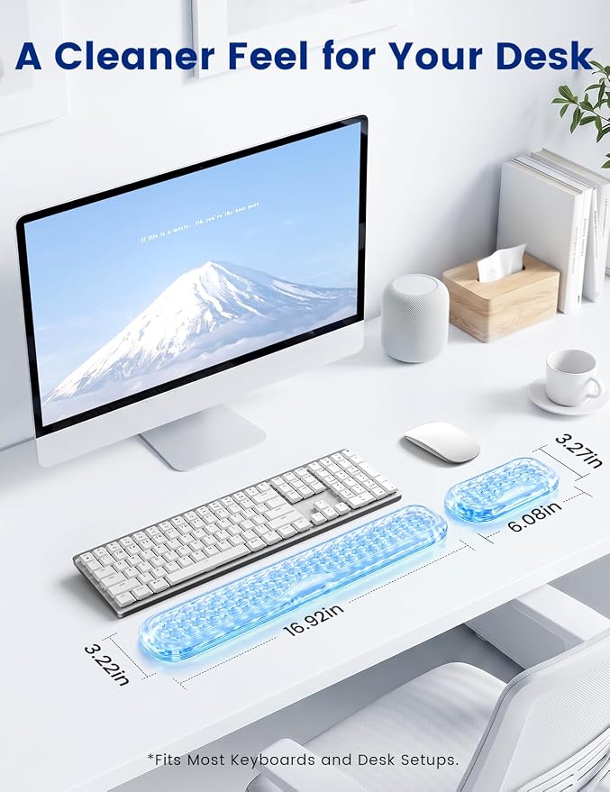 Vaydeer Gel Wrist Rest for Keyboard and Mouse, Ergonomic Keyboard Support Pad with Non-Slip Base, Soft Wrist Support for Typing, Home Office, Gaming, Laptop, Clear