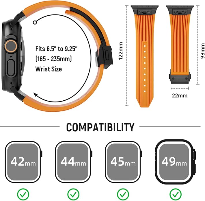 Luxury Watch Band for Apple Watch Ultra 2/Ultra 49-42mm | Metal Connector & Folding Clasp,316L Stainless Steel,Men Silicone Strap Compatible with iWatch Series 10 9 8 7 6 5 4 3 2 1 SE