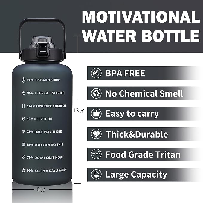 ST-YIBEN 64oz,100oz,128oz Large Motivational Water Bottle with Time Marker, Leakproof & BPA Free Half Gallon Big Water Bottle with Straw Handle Tritan Frosted Water Jug for Gym,Fitness,Outdoor Sports