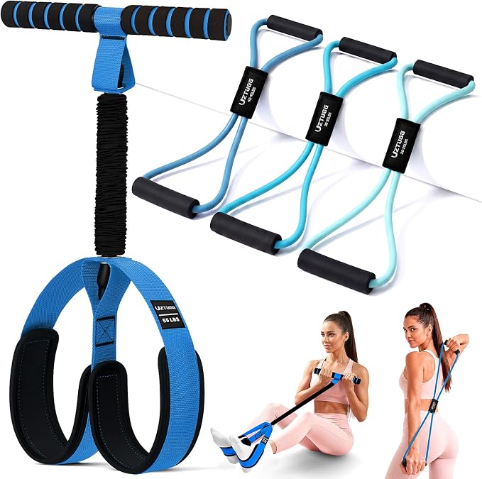 Resistance Bands with Handles Set, Leg/Core/ABS/Arm/Back/Hips Workout Equipment for Women, Portable Pedal Resistance Band & Figure 8 Resistance Bands, Exercise Bands for Pilates Yoga Stretching