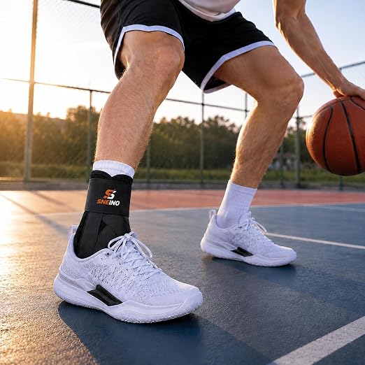 Ankle Brace Support Lace Up for Women & Men, 4 Stays for Sprains, L | Upgraded support, 4 removable side stays, breathable mesh, sprained ankle and Achilles tendonitis support, soccer and running