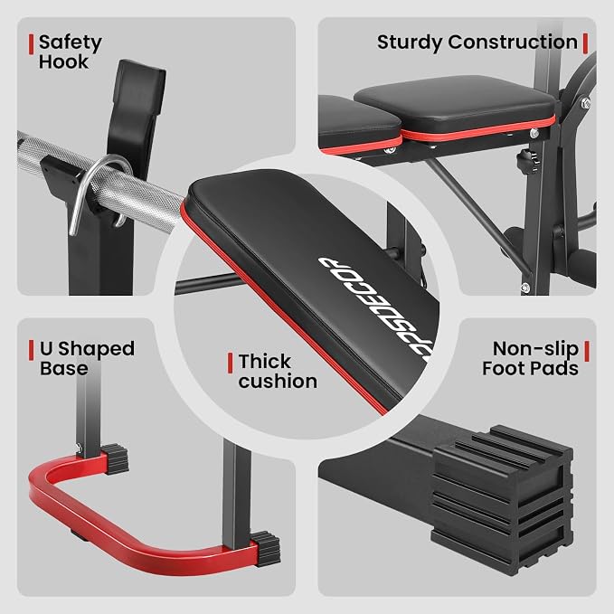 OPPSDECOR Foldable Weight Bench Set with Squat Rack and Preacher Curl Pad | Preacher Curl Bench, Leg Extension and Curl, 660lb Capacit Incline Decline Flat, Foldable Home Gym, For Women Teens Beginners