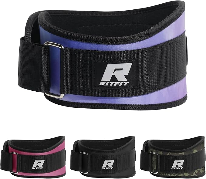 RitFit Weight Lifting Belt 6 Inch for Squats Deadlift Strength Training | Padded Lumbar Support, Self-Locking Gym Belt for Men & Women, Squats, Lunges, Deadlift, Thrusters