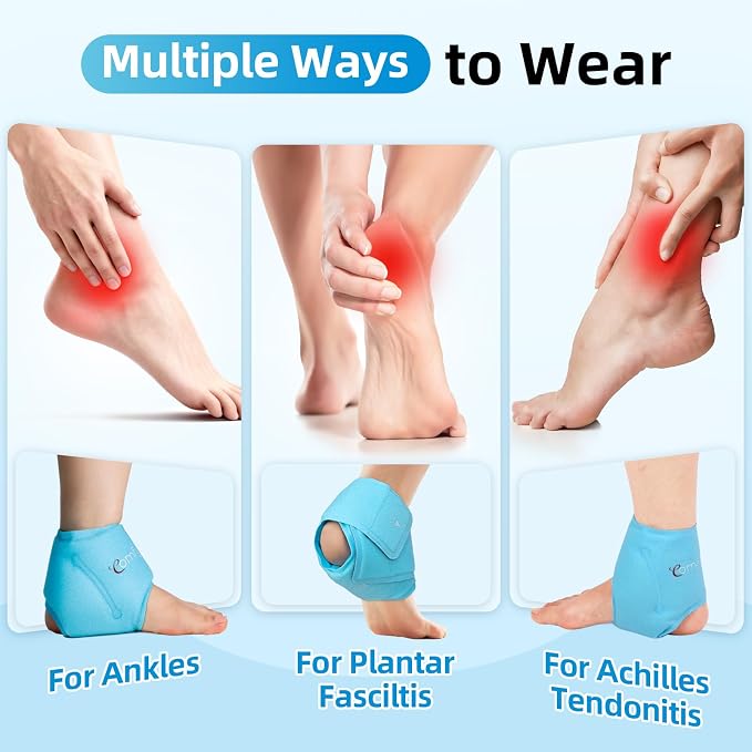 Comfytemp Ankle Ice Pack Wrap for Plantar Fasciitis, Foot Pain Relief, 1pcs | Gel Ice Packs for Injuries Reusable, FSA Eligible HSA, Hot Cold Compress for Swelling, Sprained Ankles, Men Women Gift, Blue