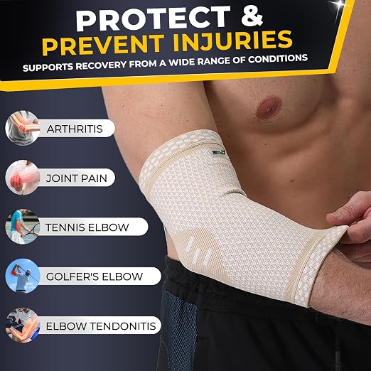 NeoTech Care Elbow Support Brace - Breathable - Men, Women, Right or Left (Beige Color, Size S, 1 Unit)