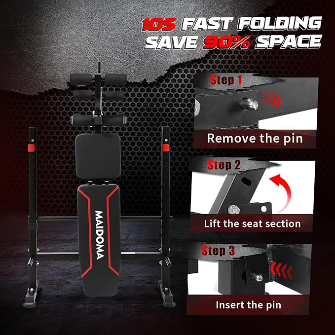 MAIDOMA Multi-Function 8 in 1 Foldable Weight Bench Set with Leg Extension | Foldable Bench Press with Rack, Adjustable Flat Incline Decline Workout Bench Set for Home Gym.（US Stock）