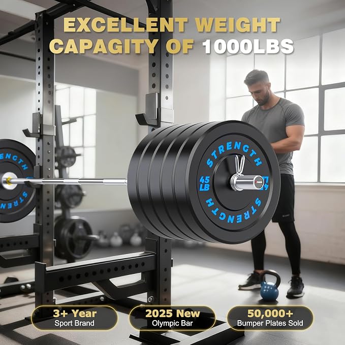 Rendpas 2-Inch Olympic Bumper Plates, 100% Virgin Rubber Low Bounce Barbell Weight for Home Gym Strength Training, 10lb-45lb Black with Color-Coded
