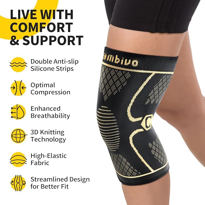 CAMBIVO Copper Knee Braces for Men and Women (2 pack) -Knee Supports Copper Compression Knee Sleeve for Knee Pain, Arthritis, Sports and Recovery Support