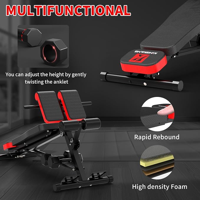 K KINGKANG Weight Bench,Load 1000LBS Roman Chair for Home Gym | Multi-Function Adjustment(10+7+4+4),for Bench Press/Sit-up/Back,Carbon Steel Frame with 2 Rear Wheels