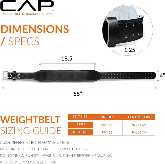 CAP Barbell Premium Leather Weightlifting Belt – Heavy-Duty Support for Squats, Deadlifts, and Core Stability