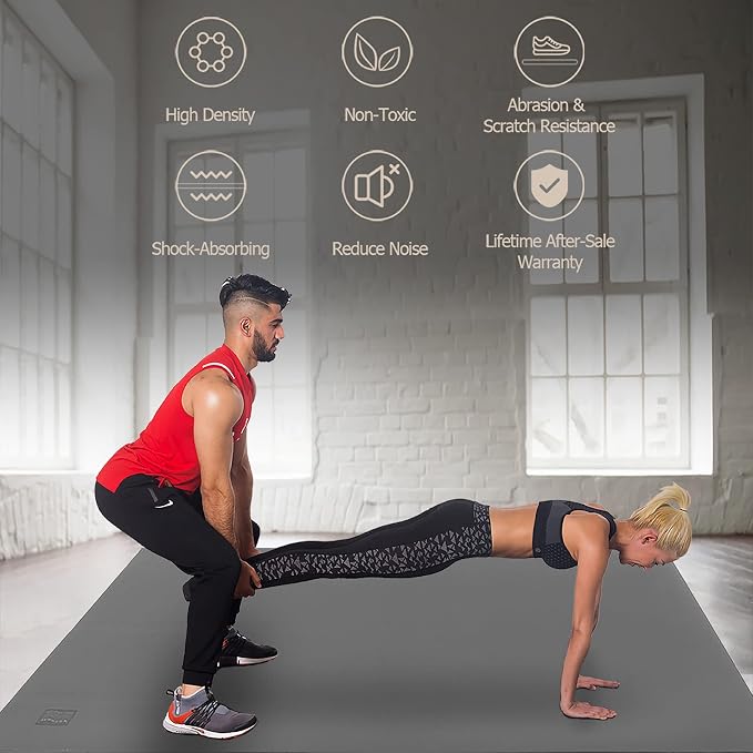 GXMMAT Large Exercise Mat 6'x4'/6'x5'/6'x6'(7mm), Thick Workout Mats for Home Gym Flooring, Extra Wide Non-Slip Durable Cardio Mat, Shoe Friendly, Perfect for Plyo, MMA, Jump Rope, Weights, Fitness