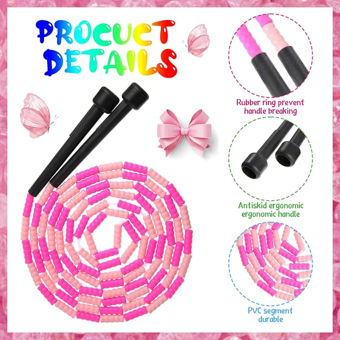 Junkin 36 Pack Jump Ropes for Kids Adults, Adjustable Length Free Segmented Skipping Rope Bulk for Toys, Soft Beaded Jumping Ropes for Women Men Fitness Exercise Training Workout Weight Loss, 9 Colors