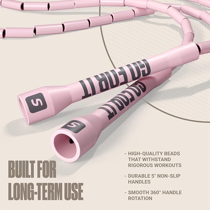 Sportbit Custom-Fit Beaded Jump Rope – Adjustable Length for Kids & Adults, Men & Women – Durable Fitness Rope for Gym & Home