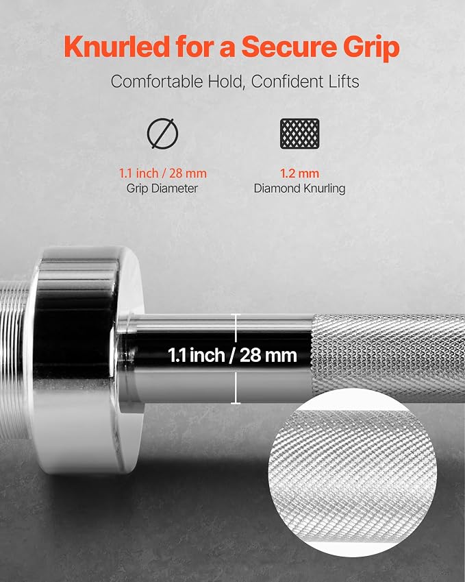 VEVOR 4FT/6FT Barbell Bar, Fits 2-Inch Weight Plates, Chrome Plated Barbell Bar with Knurled Grip for Strength Training, Weightlifting, Squat, Deadlift, Bench Press, Curl, Overhead Press, 500lbs Capacity