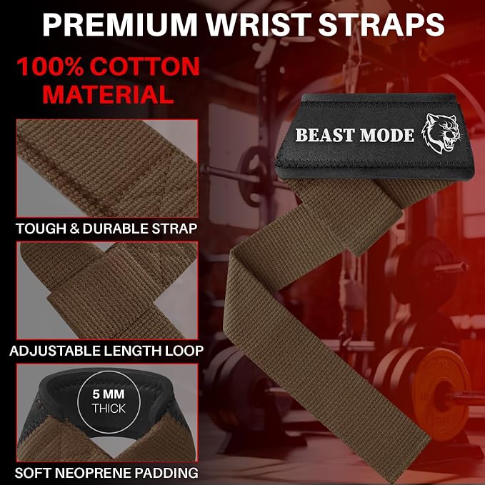 TECEUM Neoprene Padded Cotton Lifting Straps for Weightlifting, 1 Pair