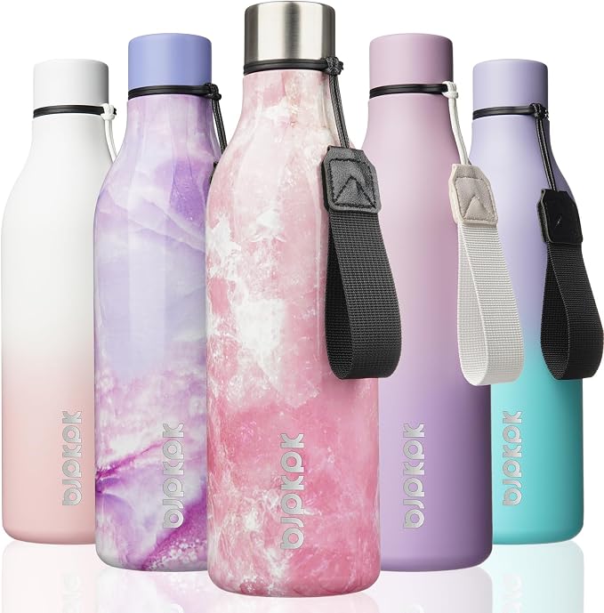 BJPKPK 25oz Insulated Water Bottle, Stainless Steel Bottle with Carry Strap | Keep Cold & Hot Vacuum Insulation, Leak-Proof BPA-Free Design, Slim Bottle Fits Most Cup Holders for Gym, Office & Travel
