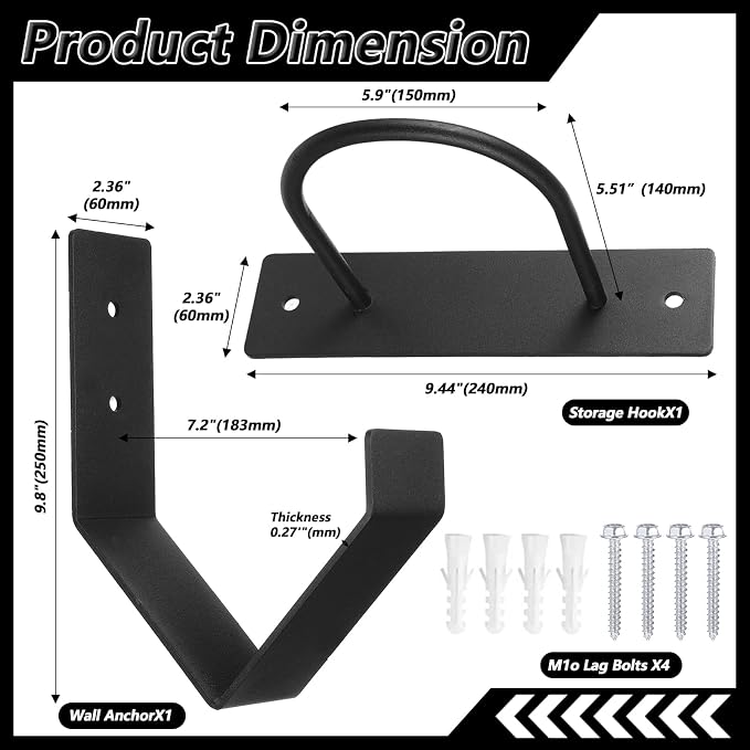 Battle Rope Wall Mount Kit, Heavy Duty Steel Anchor and Storage Hook for 30-50 Feet,1"-2.5" Ropes, Black