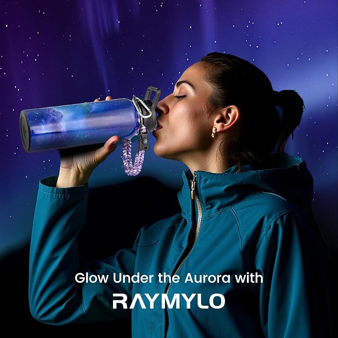 RAYMYLO Insulated Water Bottle 40 oz, Triple Wall Vacuum Stainless Steel | (Cold for 36Hrs, Hot for 18Hrs), Leak Proof & Non-BPA, Modern Water Flask Jug with Paracord Handle & Straw Spout Lids