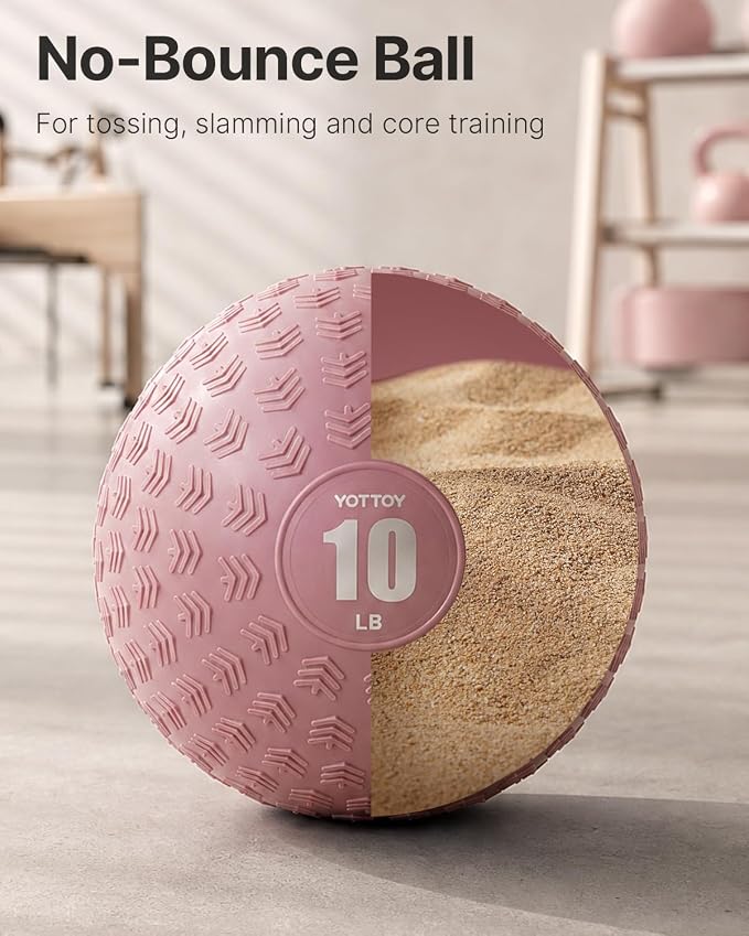 YOTTOY Slam Ball Medicine Ball, Sand-Filled No Bounce Weighted Ball with Textured Grip for Exercise, Strength Conditioning, Cardio, Core Workouts and Cross Training