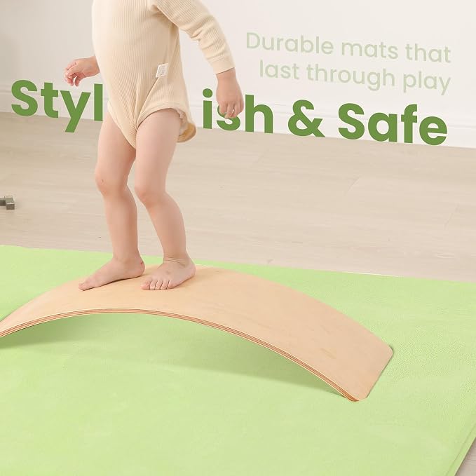 Huloo Sleep Baby Play Mat for Floor,1.3" Thick Elasti-Foam 50"×50" Playpen Mat for Tummy Time,Water Repellent Soft Coral Velvet for Toddler,Infant,Kids,Non-Slip Backing Safe for Crawling(Light Green)