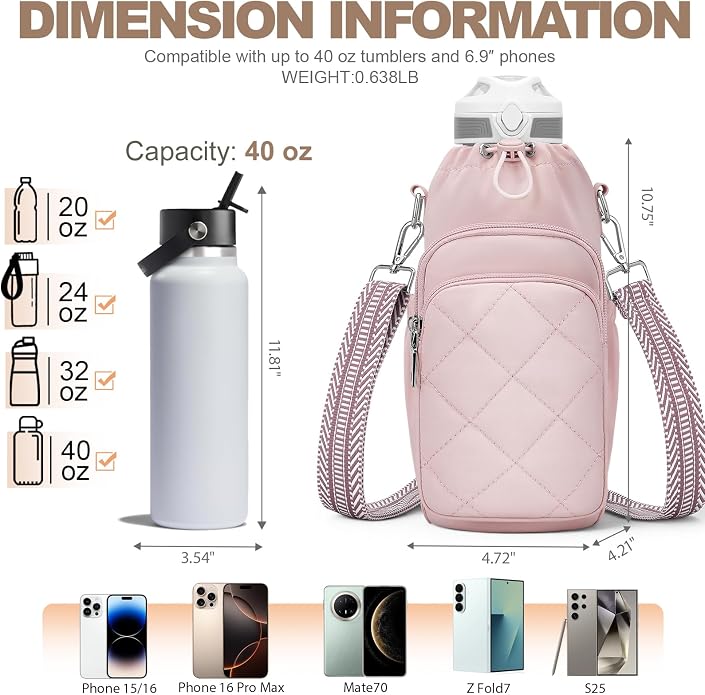Water Bottle Bag Crossbody，Insulated Holder Purse