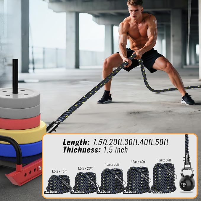 Weight Workout Sled Pulling Rope - 1.5 Inch x 50FT Heavy Duty Workout Sled Pull Rope for Tire Pulling, Football Training - Fitness Resistance Exercise Equipment for Men & Women