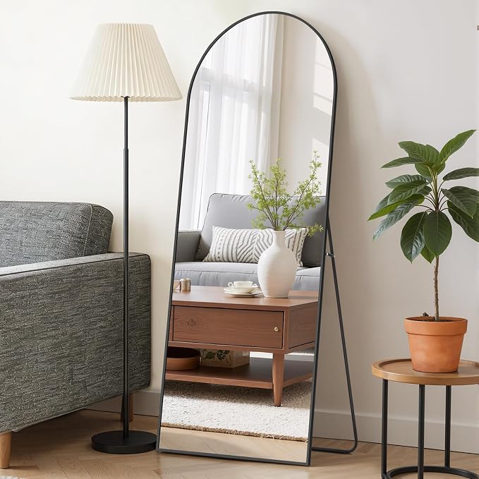 Mirror Full Length 58"x19", Arched Full Body Floor Mirrors with Stand | Shatterproof Glass, Aluminum Alloy Frame, Free Standing, Wall Mounted or Leaning for Bedroom Living Room Entryway