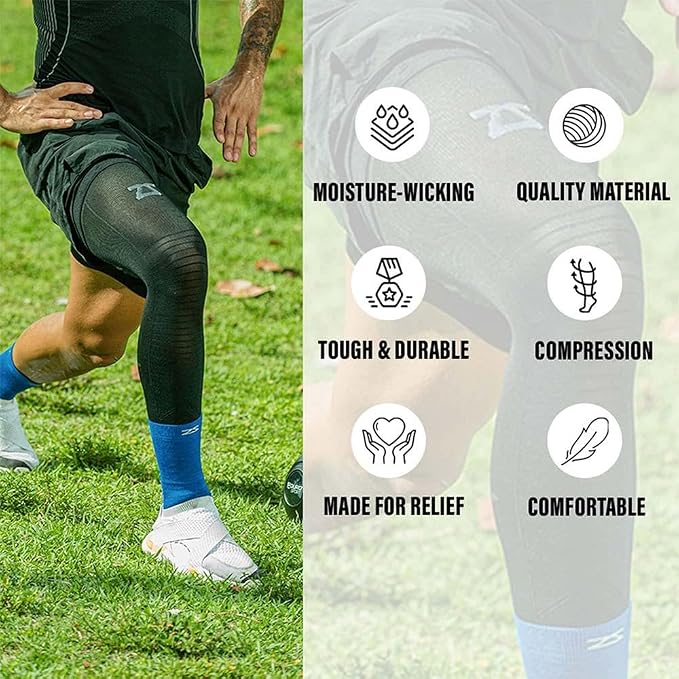 Zensah Full Leg Compression Sleeve - Support for Thigh, Knee, Calf for Men, Women, Running, Basketball, Football