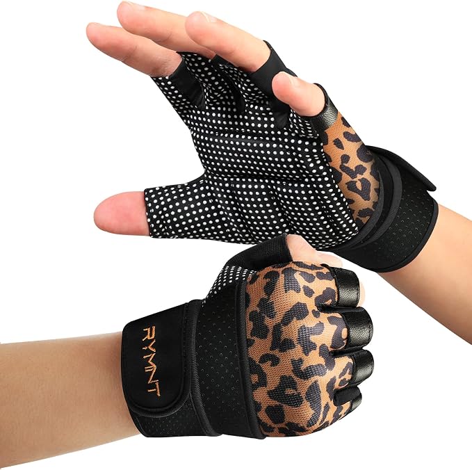 Workout Gloves for Women Men with Wrist Wrap Support Weight Lifting Gloves | Padded Gym Gloves for Weightlifting, Exercise, Crossfit, Resistance Training, Wrist Protection, Full Palm Grip, Fingerless