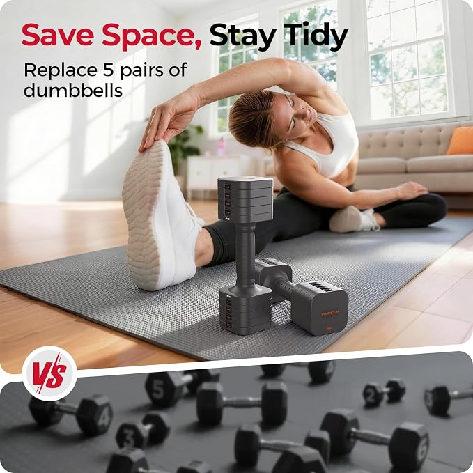 FEIERDUN DB3 5-in-1 Adjustable Dumbbell Set, 6LB/10LB Pair Adjustable Weights for Women at Home, Dual Locking Stable Hand Weights with TPU Soft Handle, Home Gym, Rehab, Pilates, Yoga, Strength Training