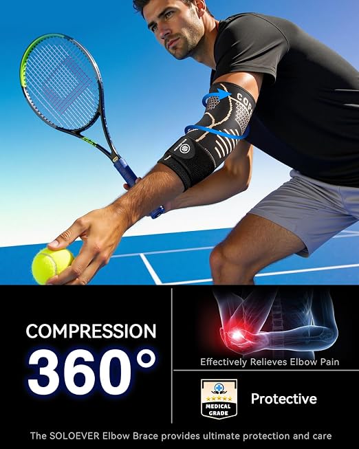 Copper Elbow Compression Sleeve for Tennis Elbow, Tendonitis, Golfers | Medical Elbow Brace with Adjustable Strap, Targeted Support for Weightlifting, Arthritis, Bursitis - Fit for Men & Women