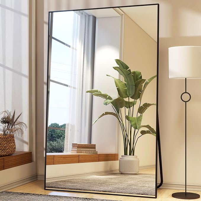 Easly 40"X86" Full Length Mirror with Stand, Black Large Floor Mirror | Rectangular Full Body Mirror for Bedroom, Living Room or Closet, Wall-Mounted or Freestanding, Aluminum Alloy Frame