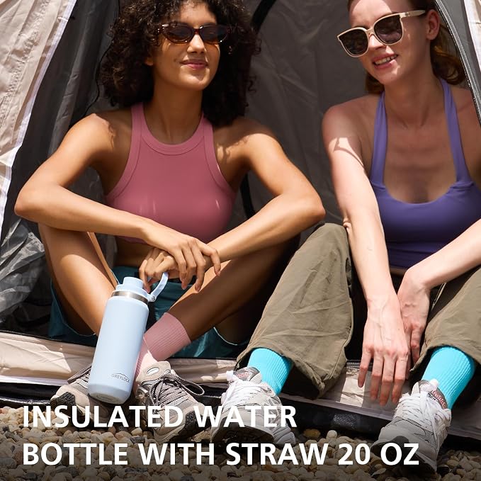 GREYLOCK 24 oz Insulated Water Bottle with Straw Lid, Leakproof Reusable Stainless Steel Vacuum Flask, 24hr Cold & Hot, Carry Handle & Silicone Spout, BPA-Free for Gym, Hiking, Travel,Blue