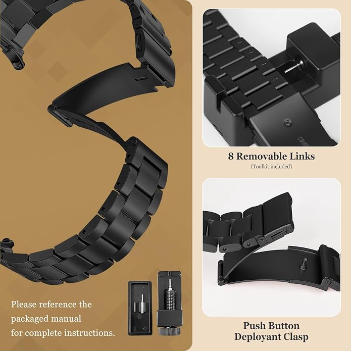 Metal Band for Samsung Galaxy Watch 9 8 40mm 44mm/Classic 46mm Men Women | Stainless Steel, No Gap Strap, Link Bracelet for Samsung Galaxy Watch 8 9 44 40mm/8 Classic 46mm, Business to Casual