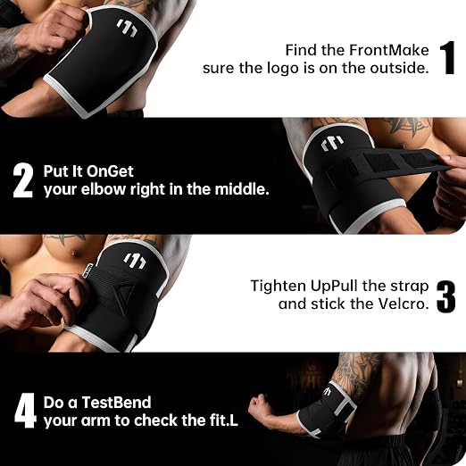 MANUEKLEAR Adjustable Compression Elbow Wraps for Weightlifting(1 Pair), Elbow Sleeves Weightlifting Men with Compression Band, 5mm Neoprene Elbow Strap for Weight Lifting and Bench Press