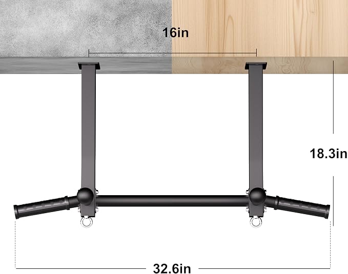 16" Ceiling Mount Pull Up Bar, Heavy Duty Steel Support 600 LBS | with Ball Finger & Round Anchors, Multi-Grip Pullup Bar, Ceiling Beam for Home/Gym/Garage/Basement, Easy Installation