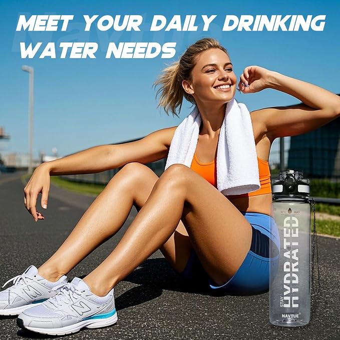 Water Bottle 32 oz Motivational Time Marker Tritan Bottle | BPA-free Tritan water bottle with time marker leakproof Lightweight portable Easy Clean Brush for Gym, Travel, School, Office