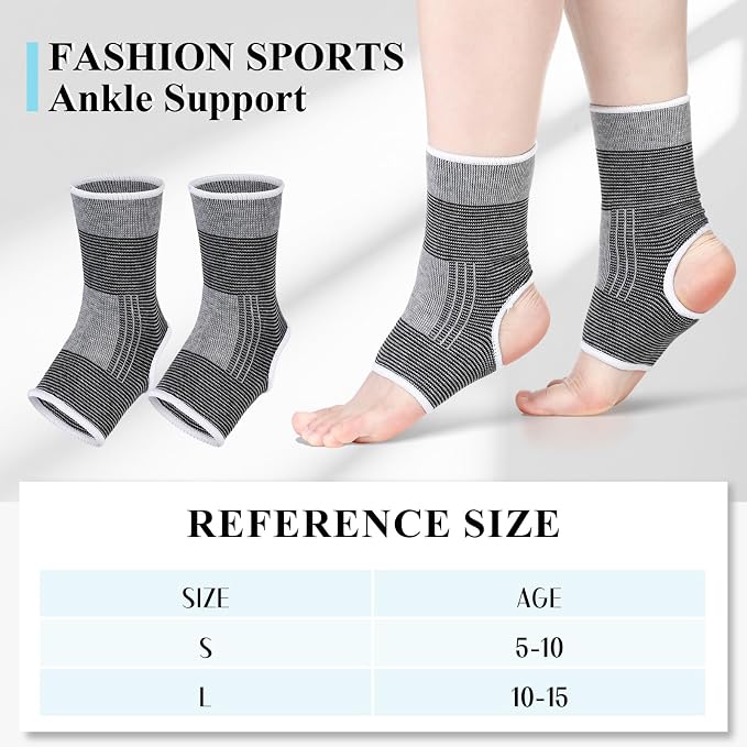 Haysandy 4 Pieces/ 2 Pair Kids Ankle Support Brace Elastic Kids Compression Socks Knitted Ankle Sleeve for Jogging Running Fitness(Gray,10-15 Years)