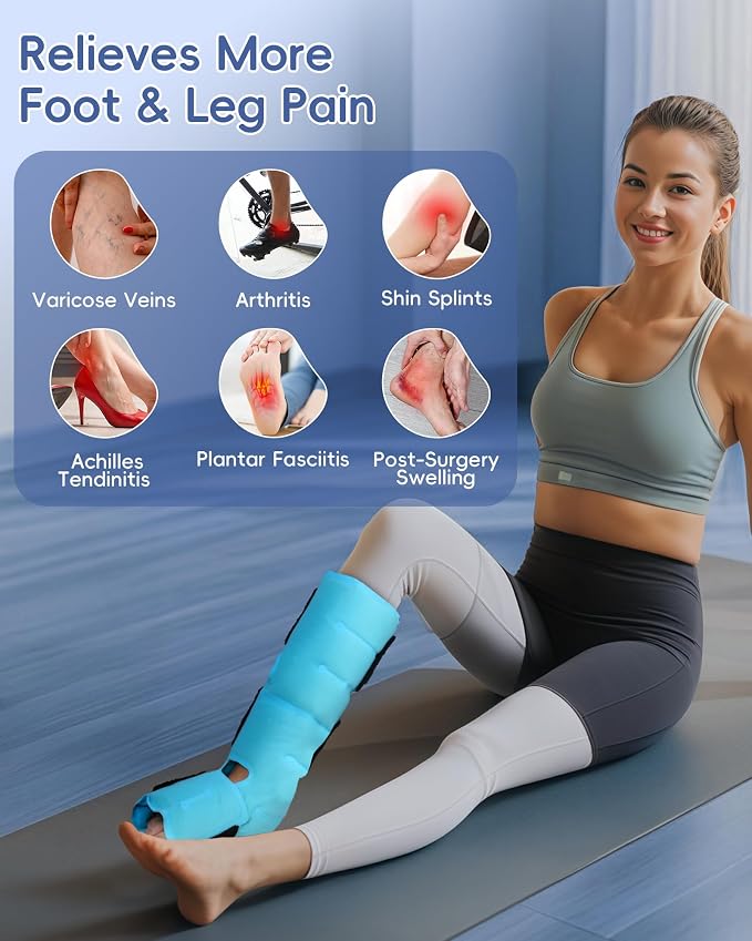 Comfytemp Ankle Foot Ice Pack Wrap, Reusable Leg Shin Ice Boot for Injury | FSA Eligible HSA, Achilles Tendonitis, Shin Splint, Plantar Fasciitis, Hot Cold Compress, Sprained Ankles Brace, Post Surgery