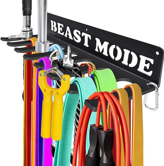 Gym Home Rack 8 Hook Heavy-Duty Wall-mounted Organizer Multi-Purpose Workout Gear Wall Hanger Storage for Resistance Bands Jump Ropes Lifting Belt Fitness Bands Barbells Carabiners Included