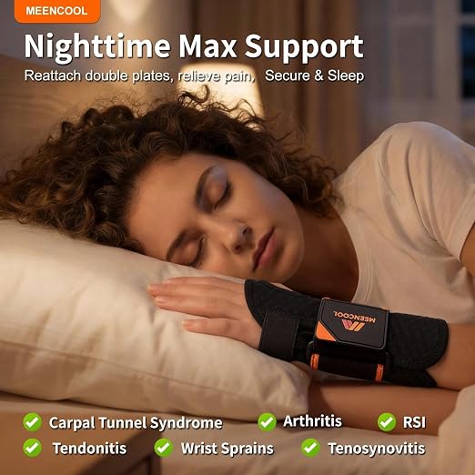 MEENCOOL Carpal Tunnel Wrist Brace Night Support with Splint for Left Hand | Adjustable Wrist Splint Men Women for Pain Relief – Support for Tendonitis, Arthritis, Sprain, Sleeping & Daily Use, Size S