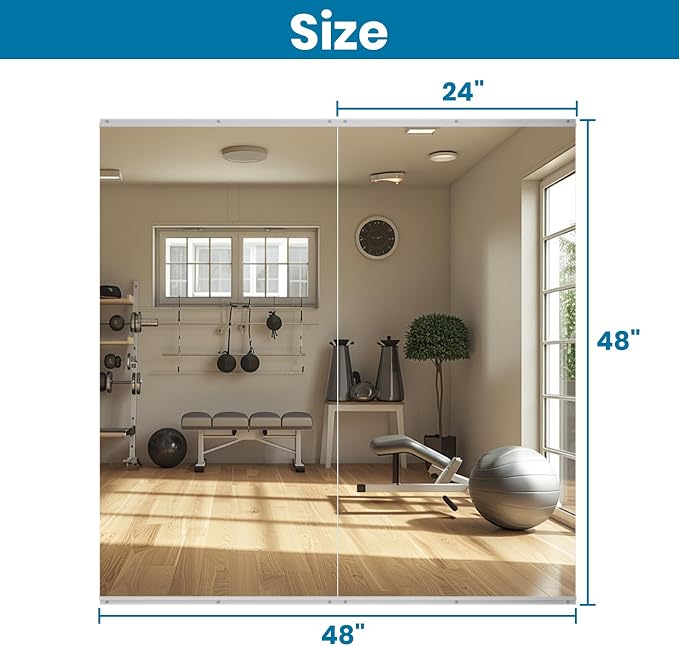 LOVMOR Home Gym Mirror 48"x24" 2 Pack, Wall Mounted Frameless Home Decor Mirror, Full Length for Yoga Dancing Room Living Room Bathroom
