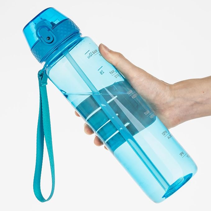 GOPPUS Water Bottle Clear Water Bottles 32oz Motivational with Time Marker Tritan BPA Free Sports Water Bottles Wide Mouth for Gym Travel Home School Office