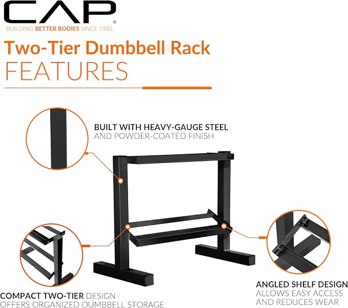Cap 24-Inch Dumbbell Storage Rack for Home Gym, 2-Tier Heavy-Duty Weight Rack for Hex Dumbbells, Space-Saving Steel Free Weight Organizer Stand, Holds 5lb - 25lb Pairs