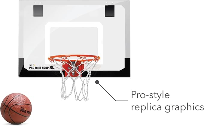 SKLZ Pro Mini Indoor Basketball Hoop with Ball, Over the Door, Shatter-Proof Backboard, Spring-Action Break-Away Steel Rim, Great for Home, Dorm Room, and Office