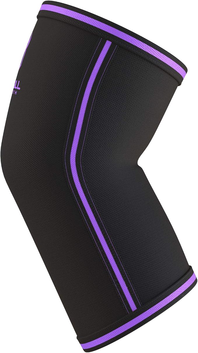 Elbow Sleeves 5mm (1 Pair) - High Performance Elbow Sleeve Support for Weightlifting, Weight Training & Powerlifting - Best Compression Straps - for Men and Women (Large, Black/Purple)