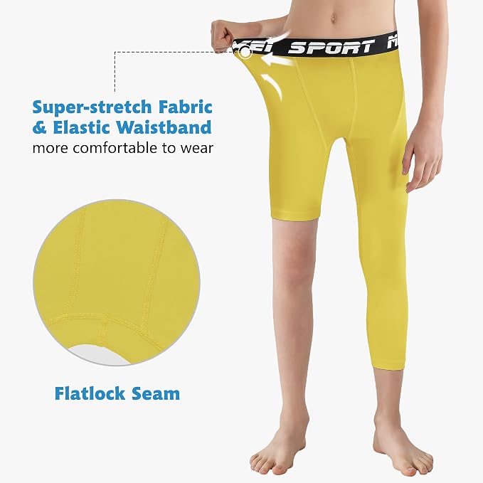 MIVEI One Leg Compression Tights Youth Boys Basketball Leg Sleeve | Kids Compression Pants Girls' Single Leg Tights 3/4 Leggings for Baseball Softball Soccer Running Football, Sports Base Layer