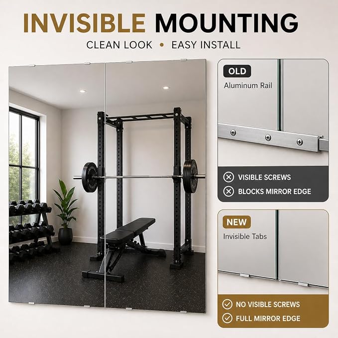 Murrey Home Gym Mirror 2PCSx48x24inch, Easy Install Wall Mounted Large Frameless, Workout Mirror for Home Gym Fitness Yoga Dancing Garage, Shatterproof Full Length