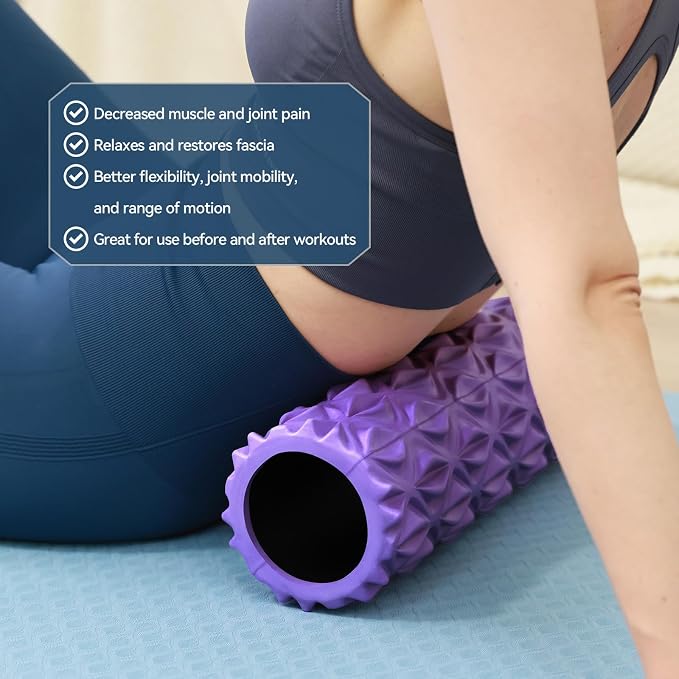 Foam Roller, 15 inch High Density Massage Roller for Exercise | Deep Tissue Massager for Muscle Massage, Myofascial Trigger Point Release, Exercise, Yoga, Pilates & Stretching, Purple