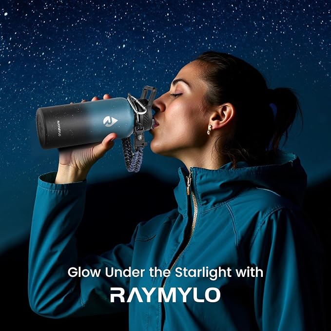RAYMYLO Insulated Water Bottle 32 oz, Triple Wall Vacuum Stainless Steel | (Cold for 24Hrs, Hot for 12Hrs), Leak Proof & Non-BPA, Modern Water Flask Jug with Paracord Handle & Straw Spout Lids